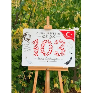 29 Ekim Cumhuriyet Bayramı Ahşap Anı Panosu – 103. Yıl Özel Tasarım (50x70 cm)  (Parmak İzi Etkinliği) 