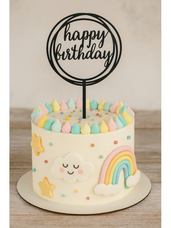 Happy Birthday Yazılı Yuvarlak Pasta Süsü Ahşap&hellip;